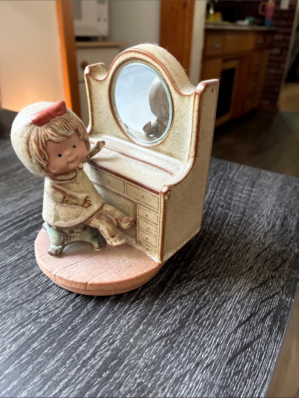 Cabaret Ceramic Antique Girl at Vanity Figurine Music Box